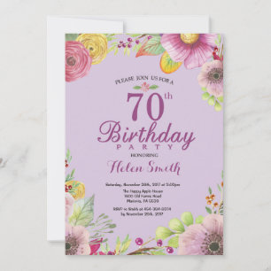 Blumenladen zum 70. Geburtstag Lila Einladung
