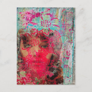 Blumenlady Mixed Media Collage Postkarte