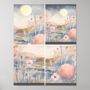 Blumenlandschaft mit Mond 1 von 2 Poster