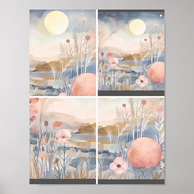 Blumenlandschaft mit Mond 1 von 2 Poster (Vorne)