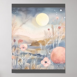 Blumenlandschaft mit Mond 2 von 2 US Letter Größe Poster