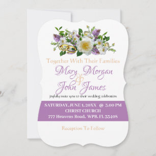 Blumenlavender Gold- und Weiße Blume mit Ring Einladung