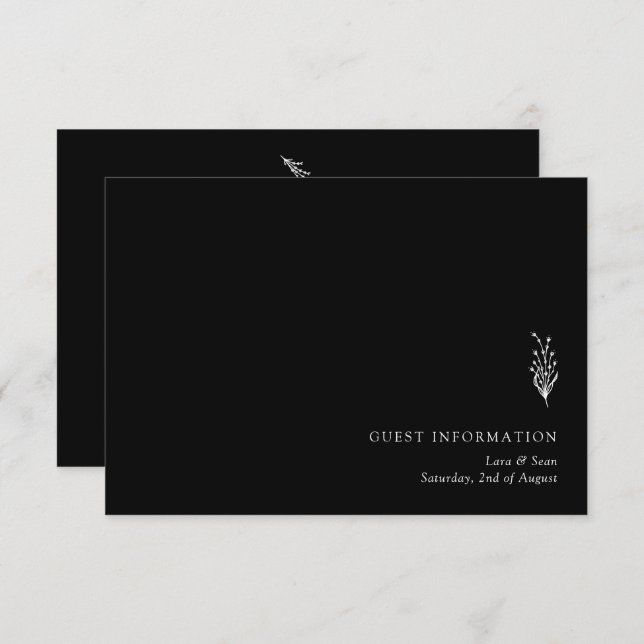 Blumenlavender Moderne Minimalistisch Schwarz/Weiß Begleitkarte (Vorne/Hinten)