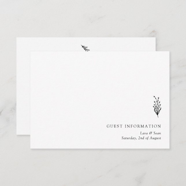 Blumenlavender Moderne Minimalistisch Schwarz/Weiß Begleitkarte (Vorne/Hinten)