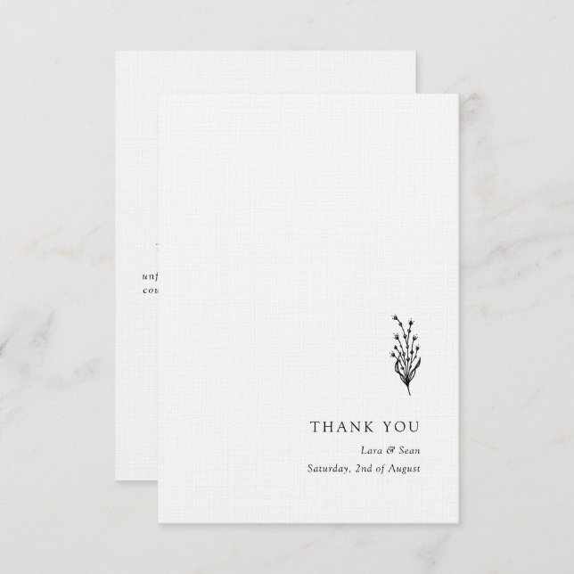 Blumenlavender Moderne Minimalistisch Schwarz/Weiß Dankeskarte (Vorne/Hinten)