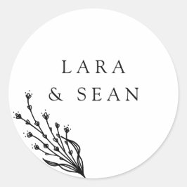 Blumenlavender Moderne Minimalistisch Schwarz/Weiß Runder Aufkleber