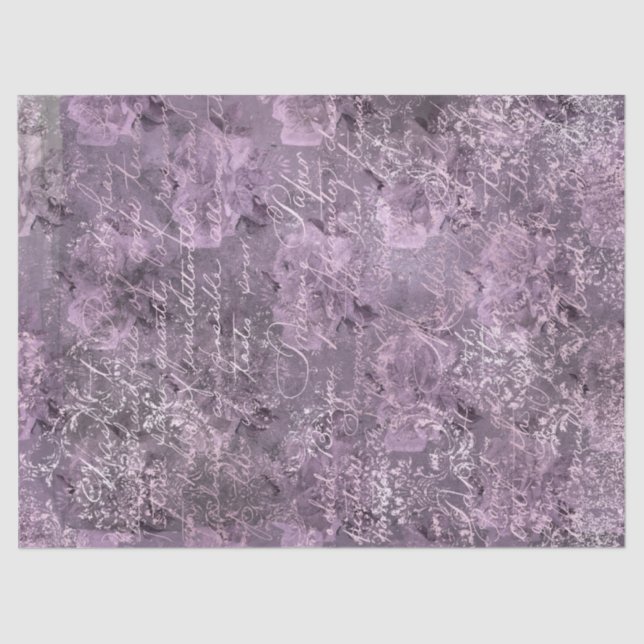 Blumenlavender und Grau-Cursive Dekoupage Seidenpapier (Vorderseite)