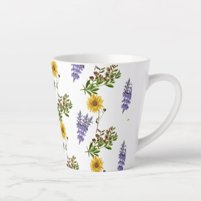 Blumenlavender und Sonnenblumenmuster Latte Tasse (Rechts)