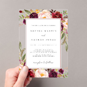 Blumenleaf Burgundy Green Modern Clear Wedding Acryleinladungen