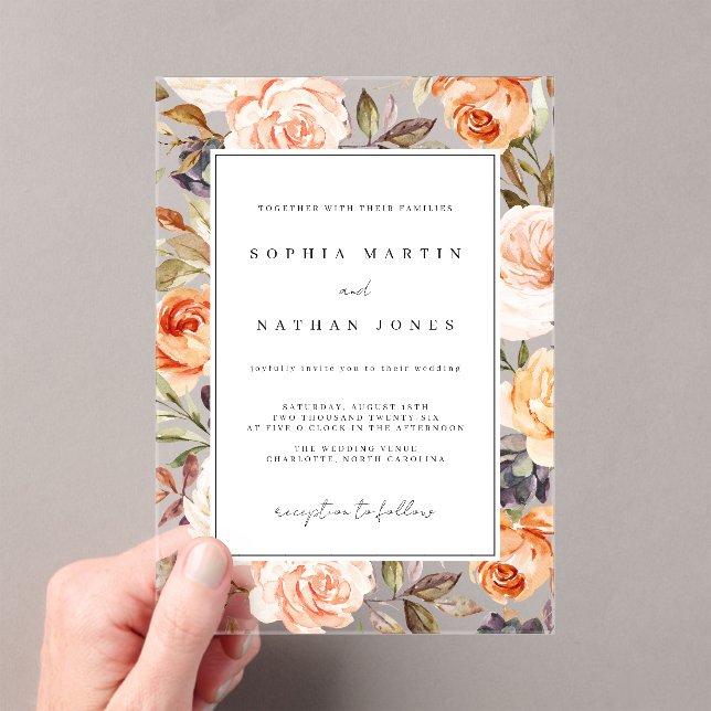 Blumenleaf Burnt Orange Moderne Clear Wedding Acryleinladungen (Insitu (Handheld))