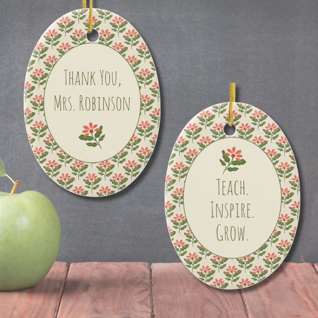 Blumenlehrer-Dankeschön-Ornament | Benutzerdefinie Keramik Ornament (Teacher Gift - Personalized Ornament for Classroom)