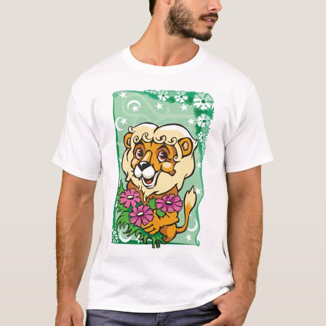 Blumenleo Lion, rosa Blume T-Shirt (Vorderseite)