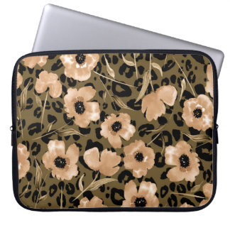 Blumenleopard in Aquarellfarben: Endloses Muster Laptopschutzhülle