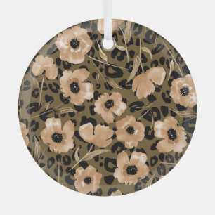 Blumenleopard in Aquarellfarben: Endloses Muster Ornament Aus Glas
