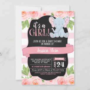 Blumenlephant Baby Shower Invitation - Mädchen Einladung