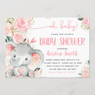 Blumenlephant Babydusche Einladungen für ein Mädch