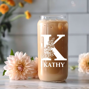 Blumenletter K Monogramm Personalisierter Name Wei Dosenglas