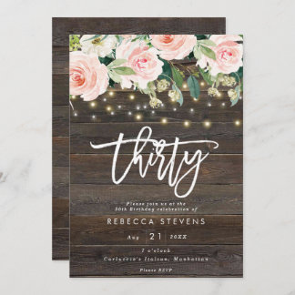 Blumenleuchten aus rustikalem Holz 30. Geburtstag Einladung