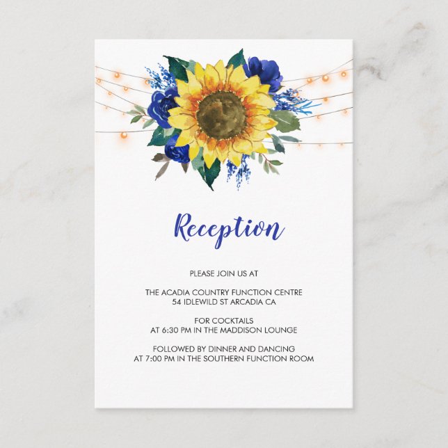 Blumenleuchten Hochzeitsempfang Blauer Blume Begleitkarte (Vorderseite)