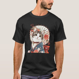 Blumenliebhaber Vintage Kätzchen Japanische Kunst  T-Shirt