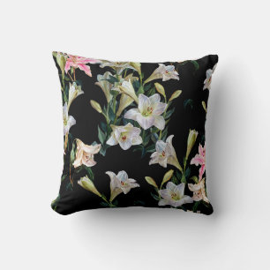 Blumenlilien: Schwarzes Hintergrundbild Kissen