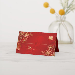 Blumenlinie Kunst Rot Gold Chinesische Hochzeit Platzkarte