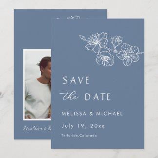 Blumenlinie Kunst Staubblau Gebogen Save The Date