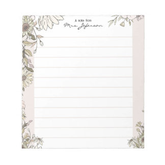 Blumenlinien Reines Lehrernotizbuch Notizblock