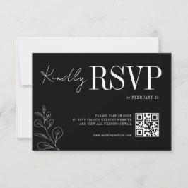 Blumenliniengrafik Rustikal Schwarze Elegante Hoch RSVP Karte