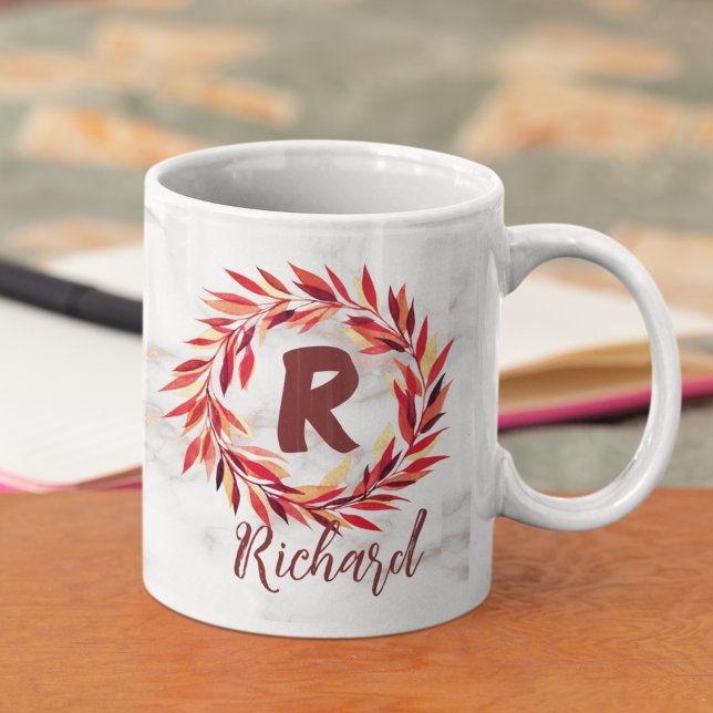 Blumenlorbeer Initiale Buchstabe Monogramm Name Kaffeetasse (Von Creator hochgeladen)