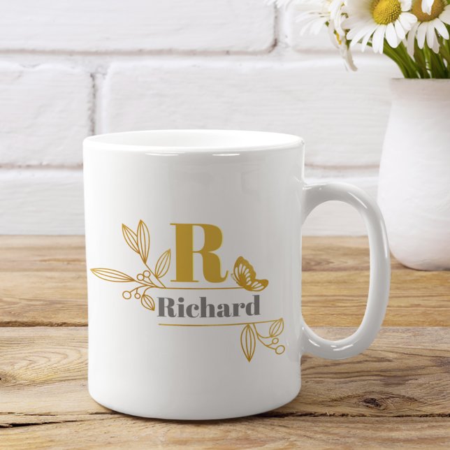 Blumenlorbeer-Initialen-Monogramm-Name Kaffee Kaffeetasse (Von Creator hochgeladen)