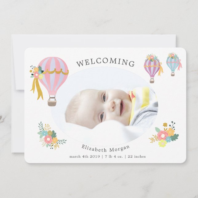 Blumenluftballon-Geburtskarte (Vorderseite)