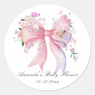 Blumenmädchen-Baby-Party mit floraler Schleife Runder Aufkleber