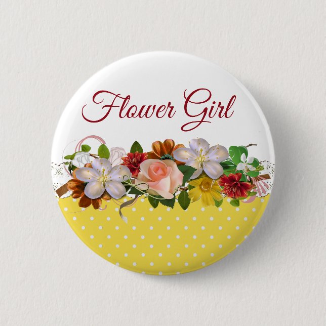 Blumenmädchen-Bouquet-Hochzeitsknopf Button (Vorderseite)