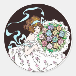 Blumenmädchen der 1920er Jahre Holding Bouquet Runder Aufkleber