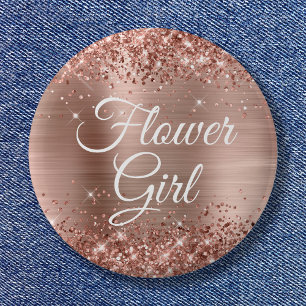 Blumenmädchen Glänzende Rosen-Goldfolie Button