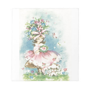 Blumenmädchen im Vintage-Stil Notizblock