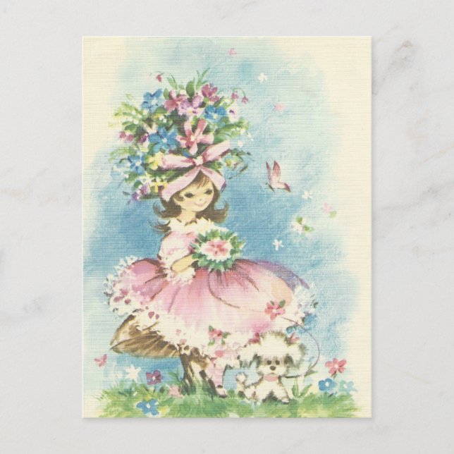 Blumenmädchen im Vintage-Stil Postkarte (Vorderseite)