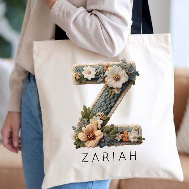 Blumenmädchen | Individuelle Florale Monogramm Ehr Tragetasche (birthday tote bag gift for bestie, gift for flower girl, maid of honor tote, boho wedding gift, )