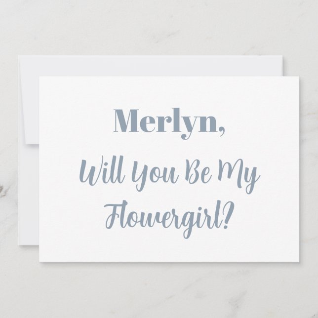 Blumenmädchen Individuelle Name Dusty Blue White W Einladung (Vorderseite)