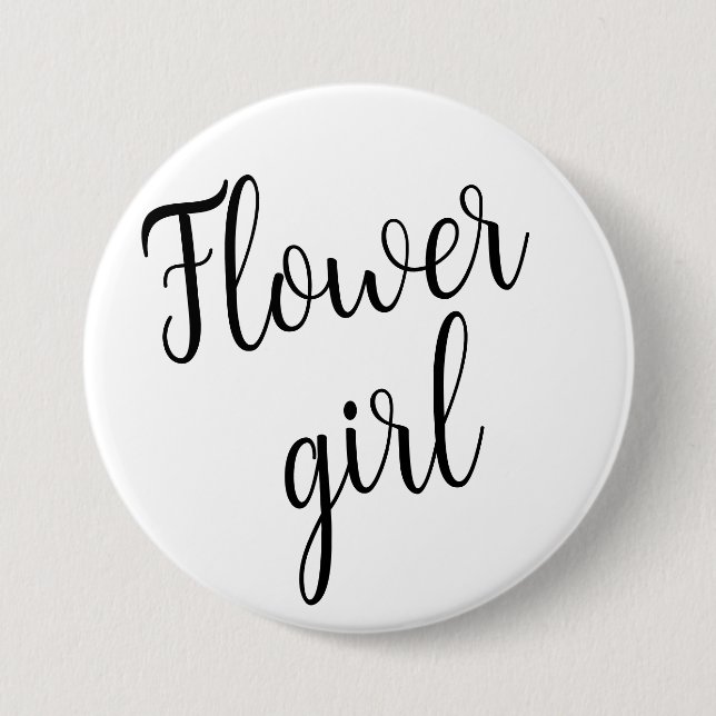 Blumenmädchen-Knopf – Schwarzes Schrift-Design Button (Vorderseite)