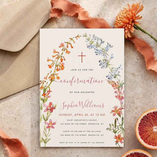 Blumenmädchen Konfirmation Wildblumen Wasserfarbe  Einladung (Von Creator hochgeladen)