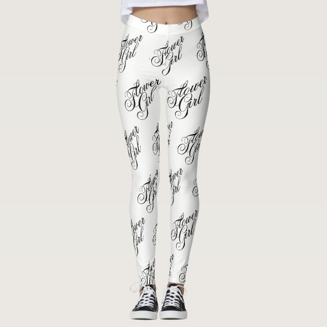 Blumenmädchen Leggings - Schwarz auf Weiß (Vorderseite)