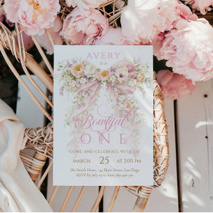 Blumenmädchen mit floraler Schleife, erster Geburt Einladung
