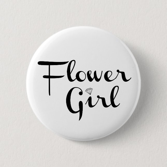 Blumenmädchen Retro-Skript Schwarz auf Weiß Button (Vorderseite)