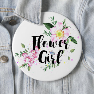 Blumenmädchen Rosa Blumenwasser Hochzeit Button