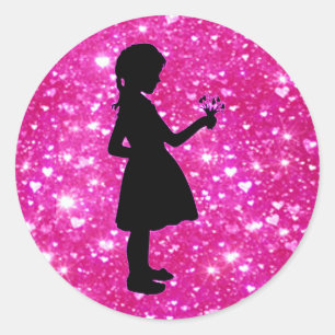 Blumenmädchen Rosa Sparkle Herz Sticker