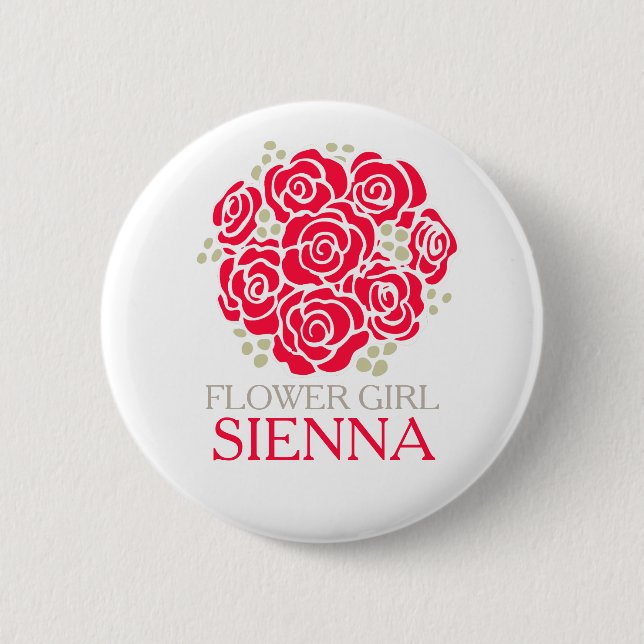 Blumenmädchen-Rote Rose Posy nannte Button (Vorderseite)