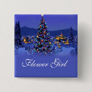 Blumenmädchen-Weihnachtsbaum-Hochzeitsknopf. Button