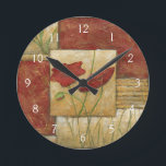 Blumenmalerei mit sichtbaren Bürsten-Anschlägen Runde Wanduhr<br><div class="desc">Die Bürstenanschläge sind in dieser Blumenmalerei durch Chariklia Zarris sichtbar. Zwei rote Blumen sitzen mitten in dem Stück mit Gras auf der Unterseite und einigem Blätter,  die an der Spitze schwimmen. Eine wunderliche Szene,  die ein großes Geschenk machen würde!</div>